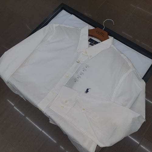 Camisa Ralph Lauren Masculina Algodão Seco Branca Pony Marinho