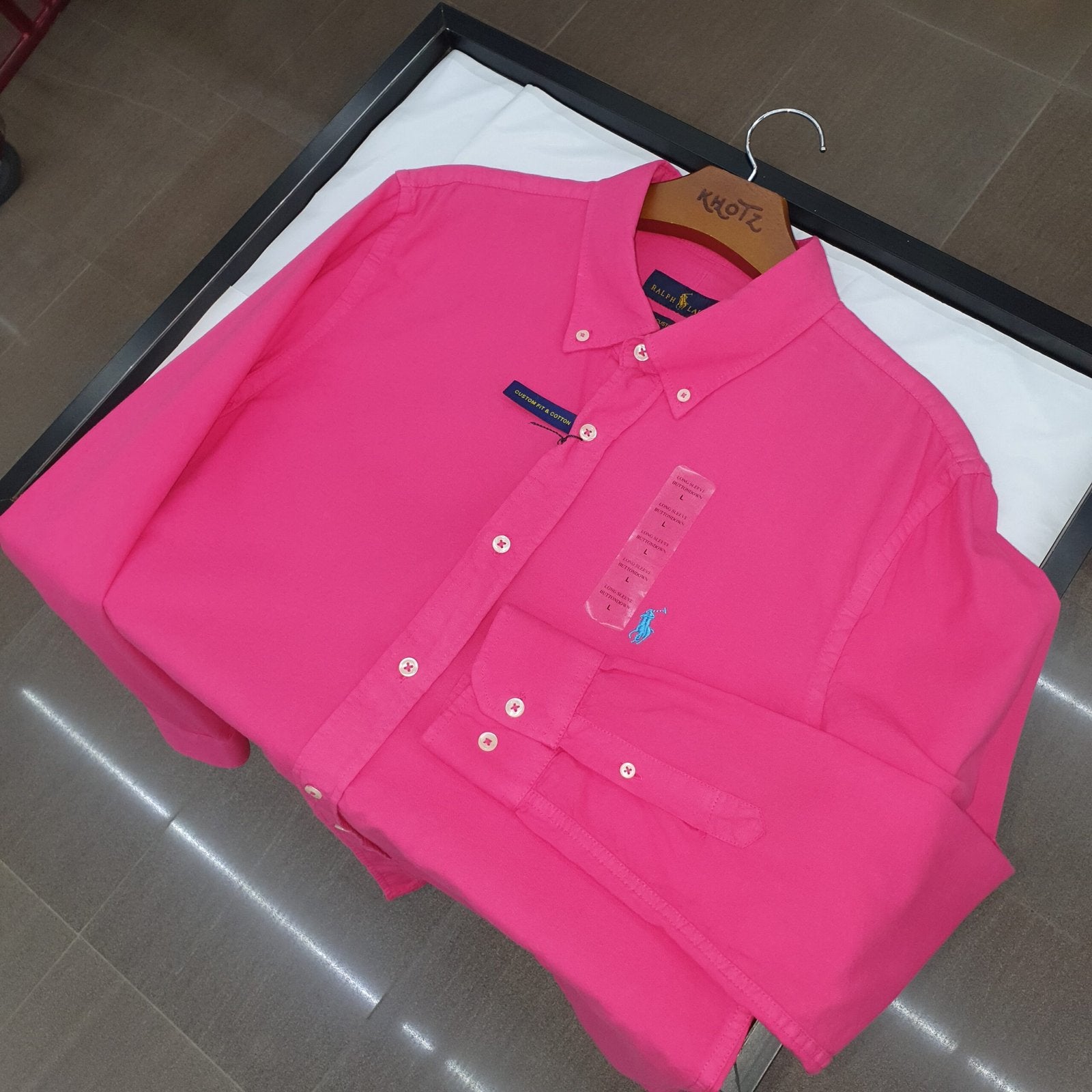 Camisa Ralph Lauren Masculina Oxford Tinturado Rosa Fucsia Pony Celeste