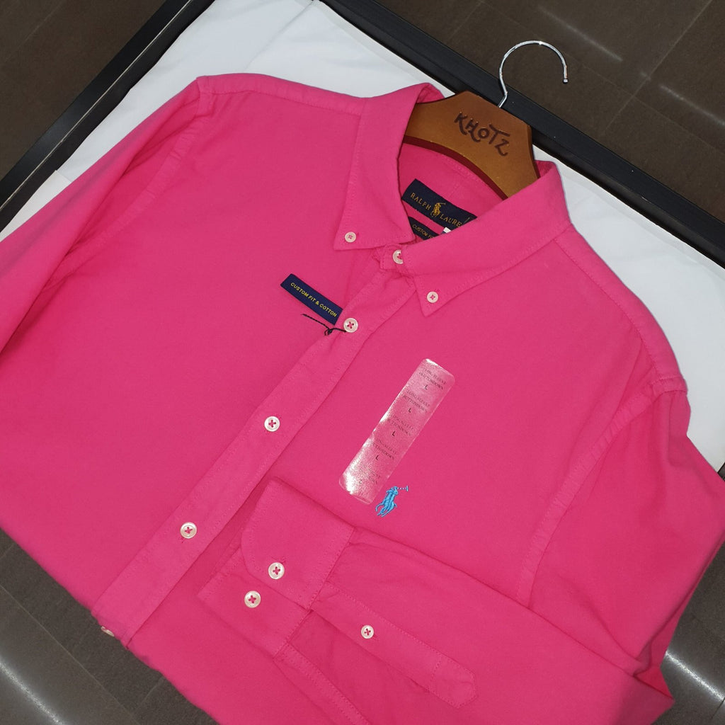 Camisa Ralph Lauren Masculina Oxford Tinturado Rosa Fucsia Pony Celeste