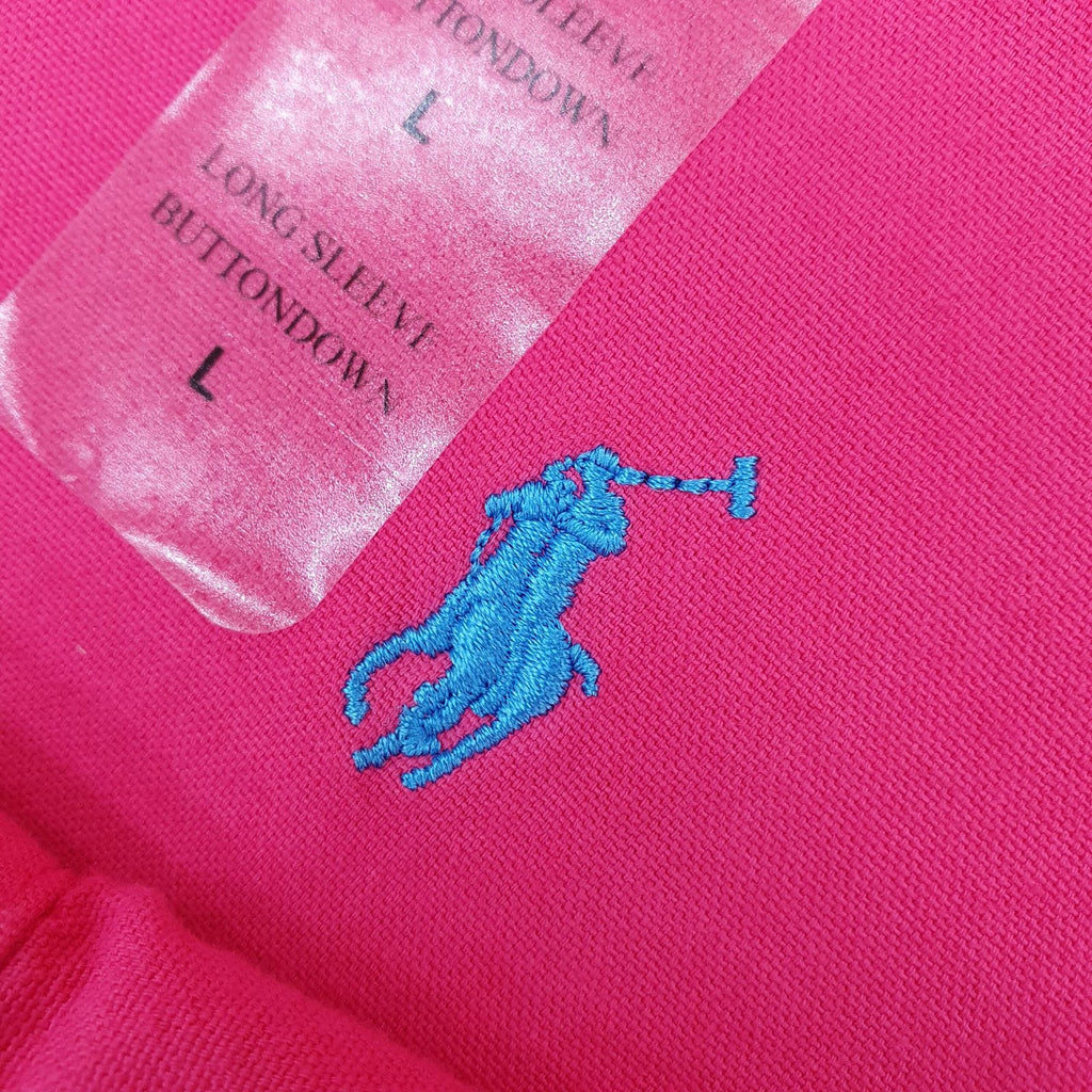 Camisa Ralph Lauren Masculina Oxford Tinturado Rosa Fucsia Pony Celeste