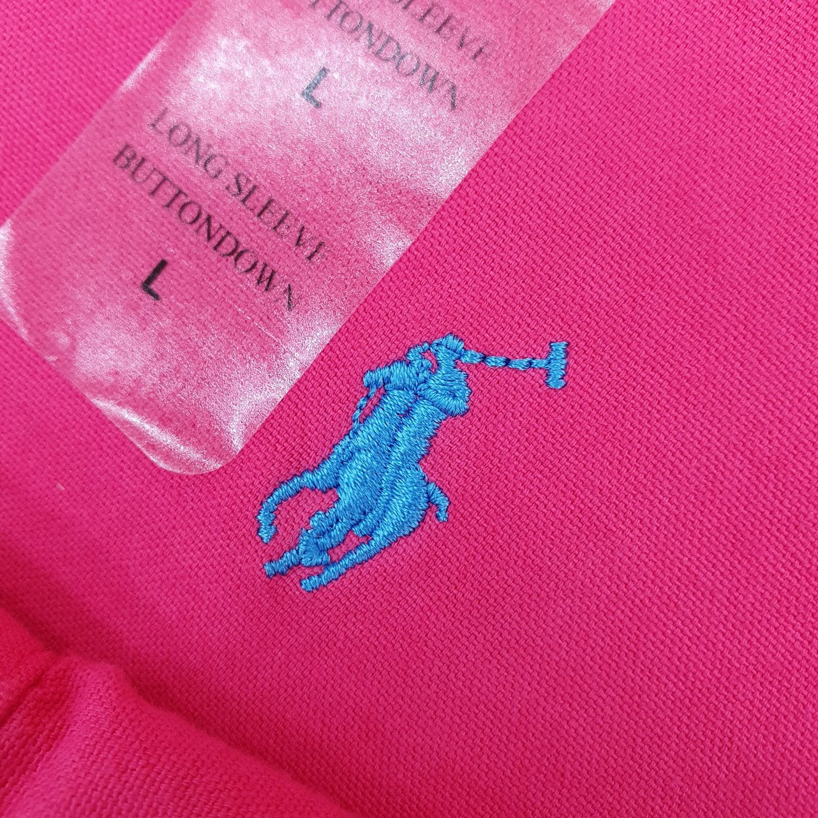 Camisa Ralph Lauren Masculina Oxford Tinturado Rosa Fucsia Pony Celeste
