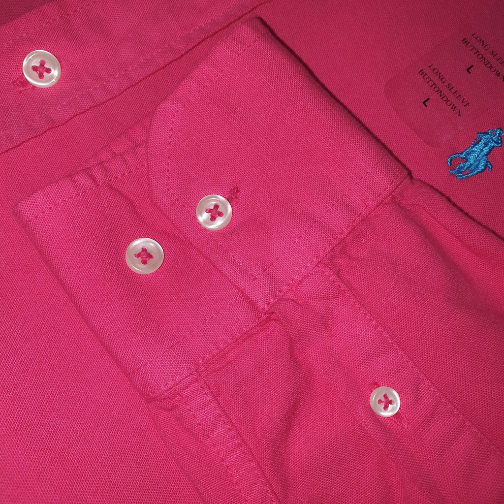 Camisa Ralph Lauren Masculina Oxford Tinturado Rosa Fucsia Pony Celeste
