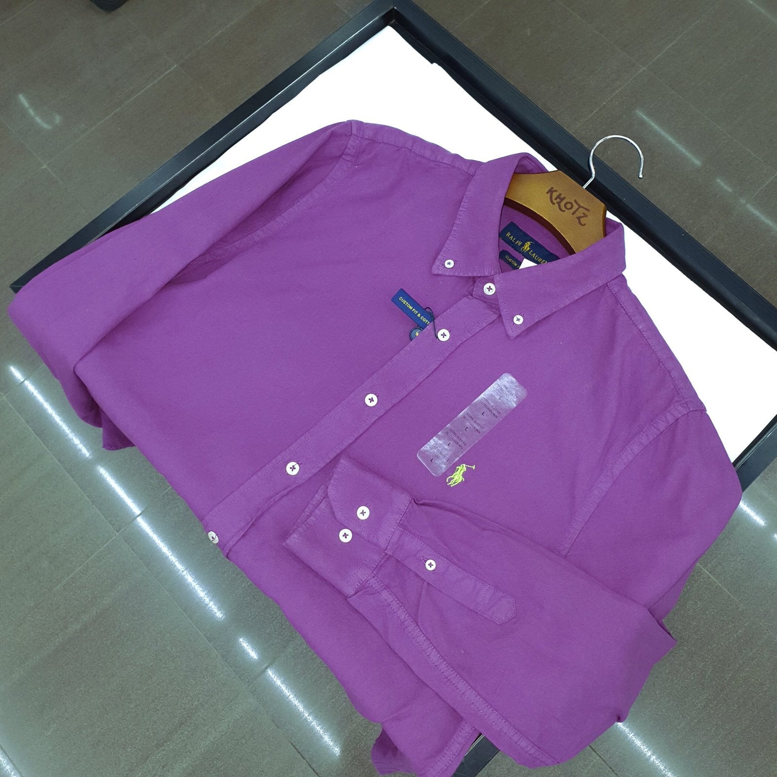 Camisa Ralph Lauren Masculina Oxford Tinturado Roxo Pony Verde Neon