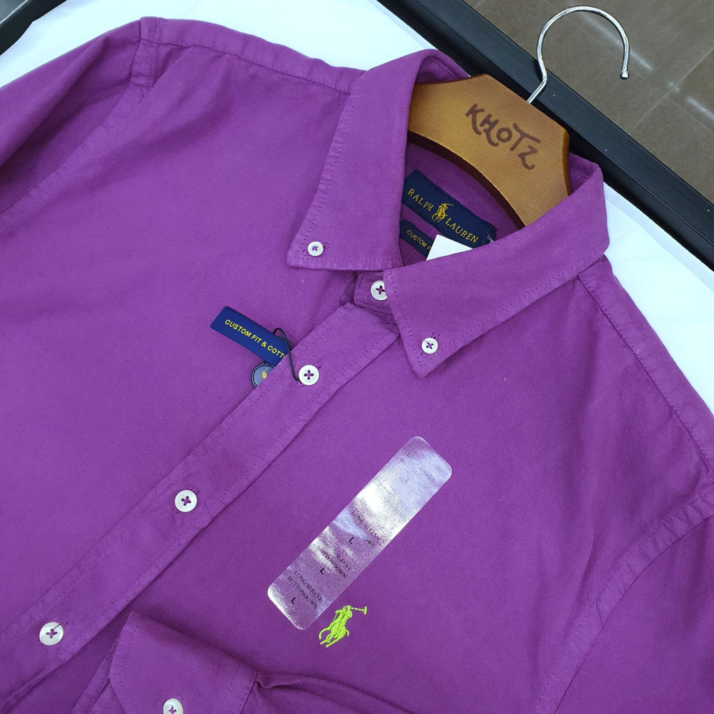 Camisa Ralph Lauren Masculina Oxford Tinturado Roxo Pony Verde Neon
