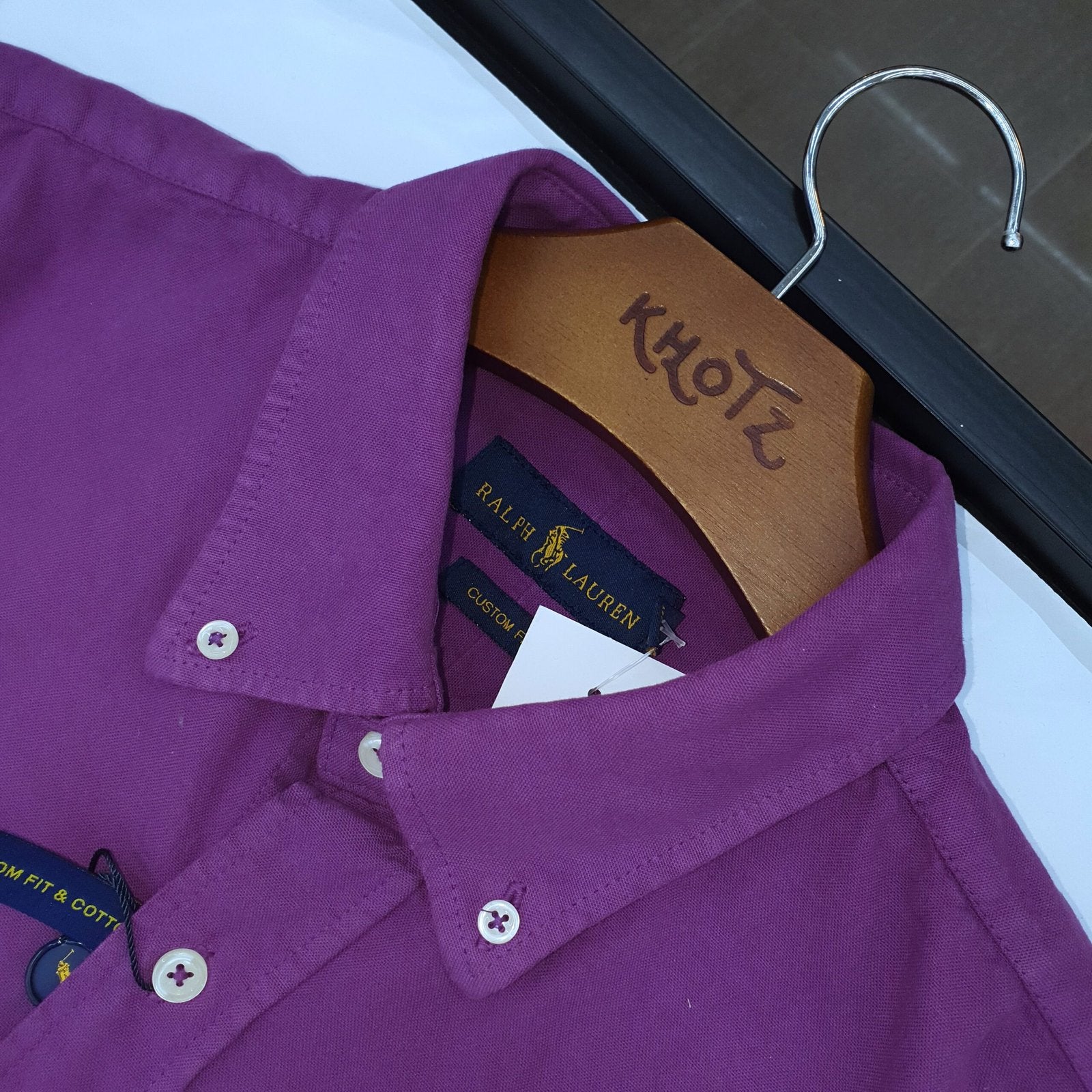 Camisa Ralph Lauren Masculina Oxford Tinturado Roxo Pony Verde Neon