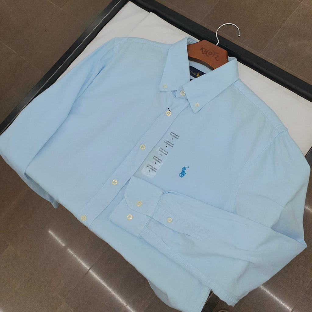 Camisa Ralph Lauren Masculina Oxford Tinturado Azul Bebê Pony Azul