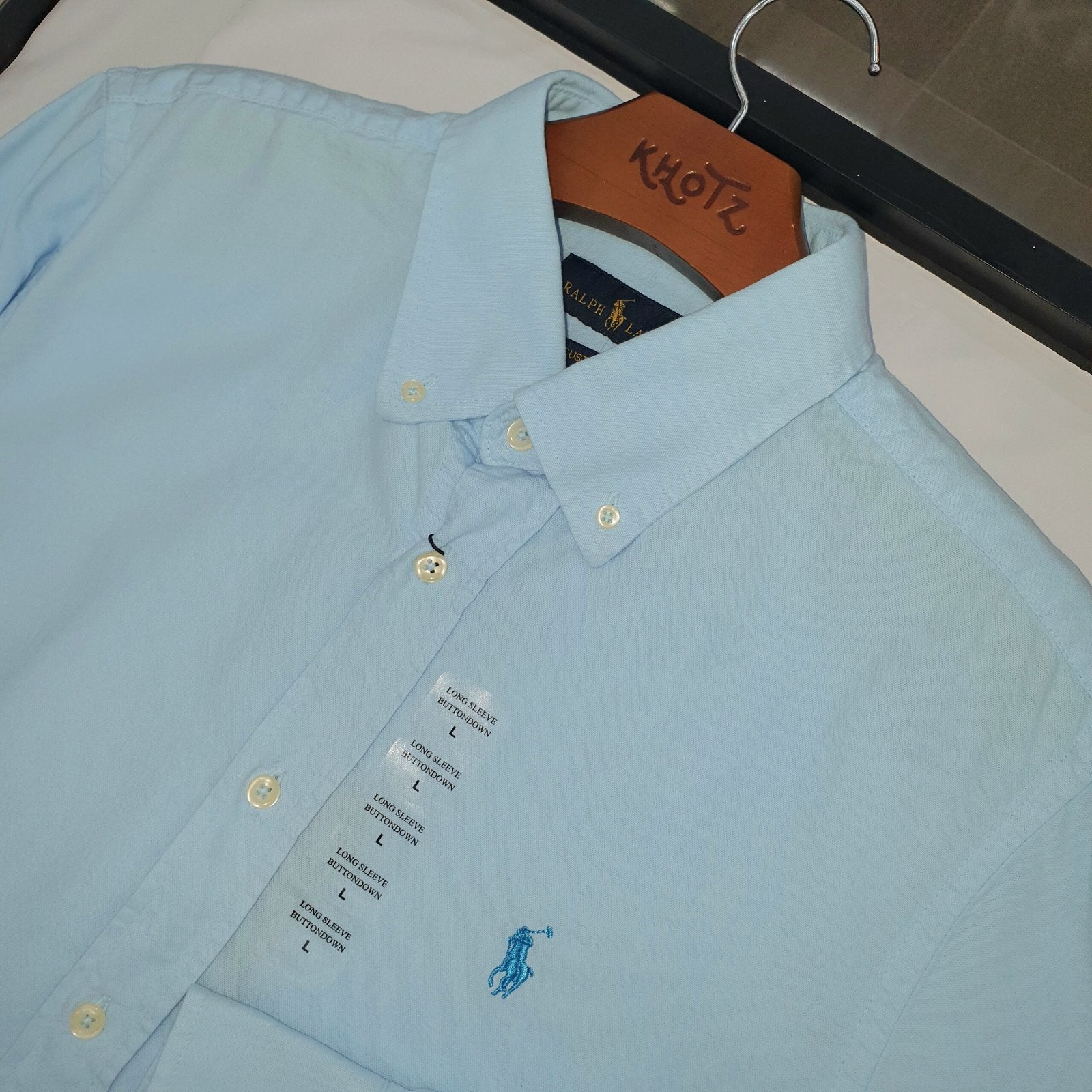 Camisa Ralph Lauren Masculina Oxford Tinturado Azul Bebê Pony Azul