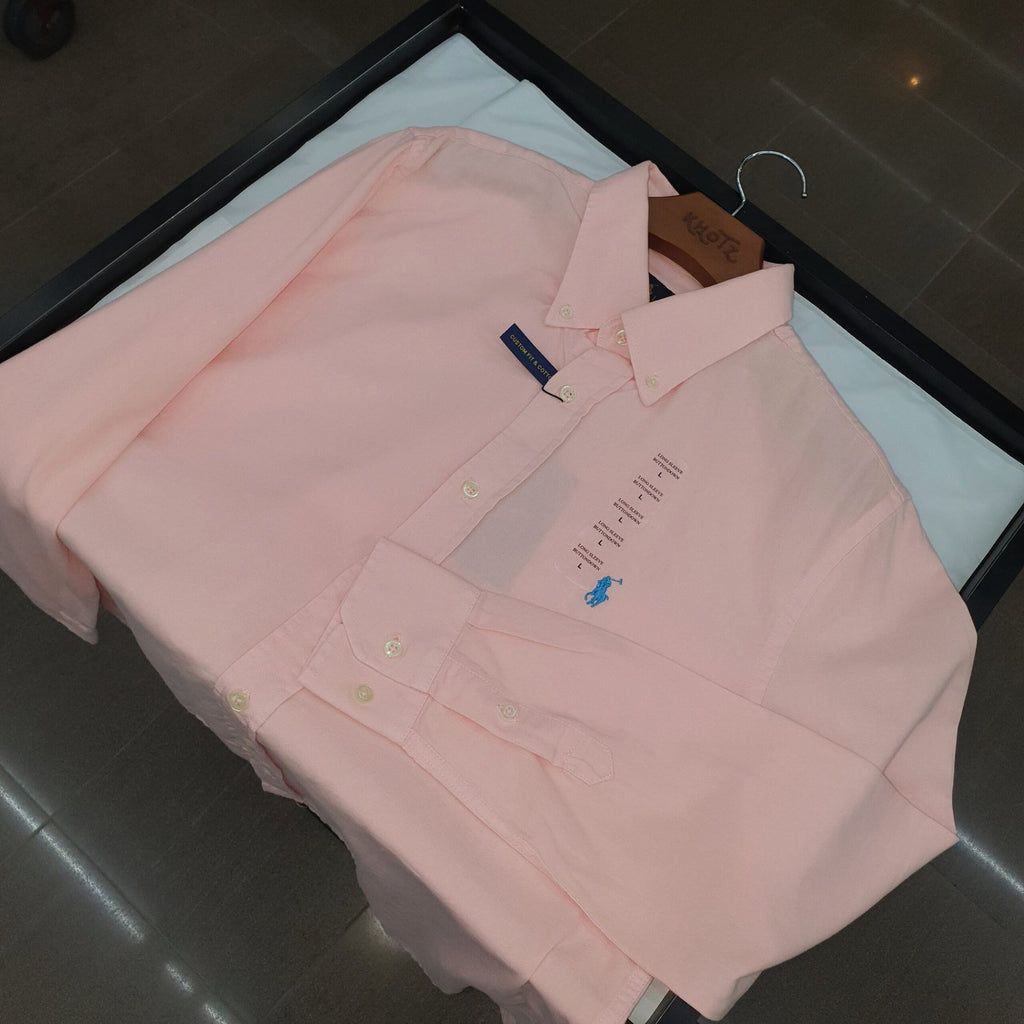 Camisa Ralph Lauren Masculina Oxford Tinturado Rosa Bebê Pony Celeste