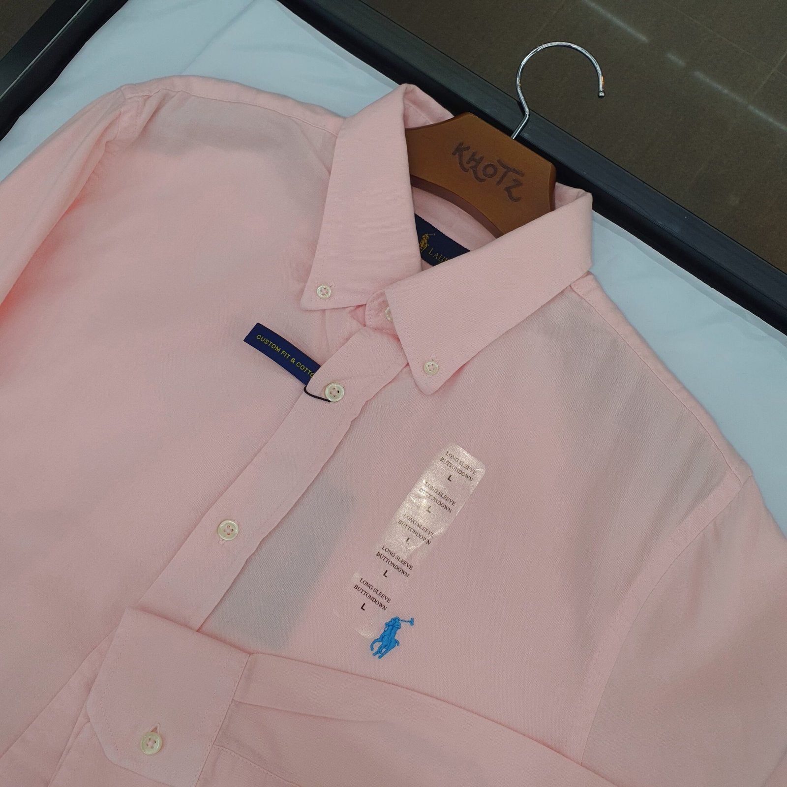 Camisa Ralph Lauren Masculina Oxford Tinturado Rosa Bebê Pony Celeste