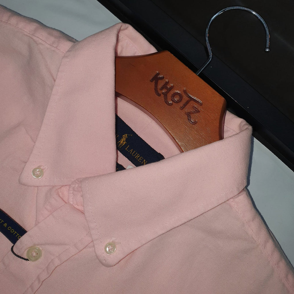 Camisa Ralph Lauren Masculina Oxford Tinturado Rosa Bebê Pony Celeste