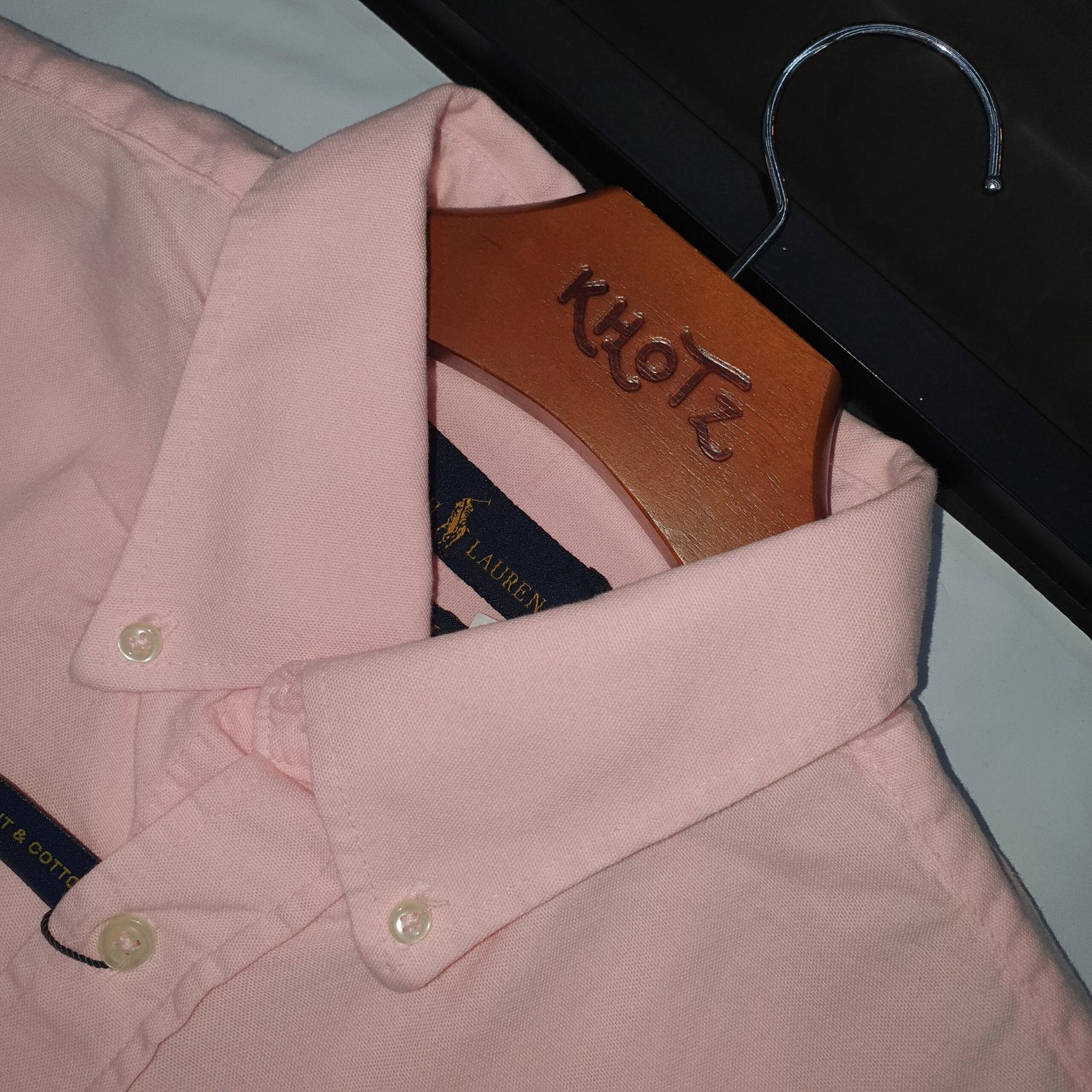 Camisa Ralph Lauren Masculina Oxford Tinturado Rosa Bebê Pony Celeste