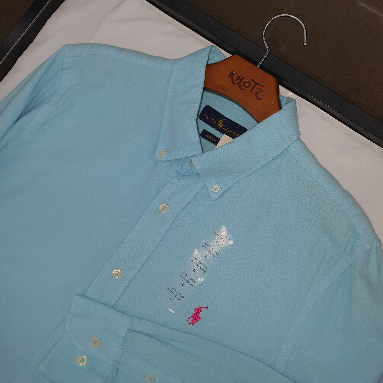 Camisa Ralph Lauren Masculina Oxford Tinturado Azul Bebê Pony Rosa