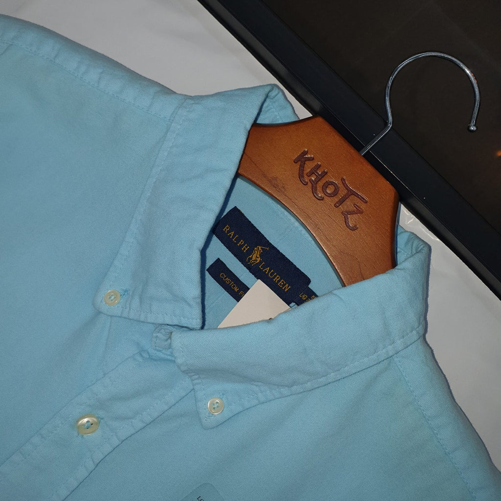 Camisa Ralph Lauren Masculina Oxford Tinturado Azul Bebê Pony Rosa