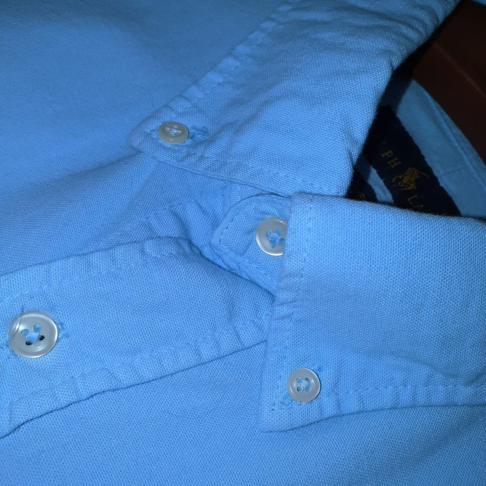 Camisa Ralph Lauren Masculina Oxford Tinturado Azul Bebê Pony Rosa