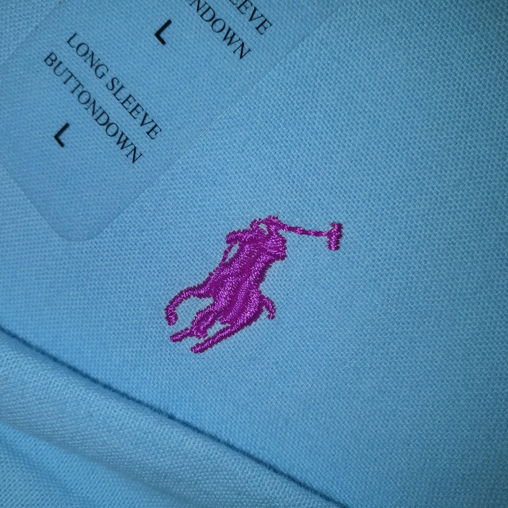 Camisa Ralph Lauren Masculina Oxford Tinturado Azul Bebê Pony Rosa