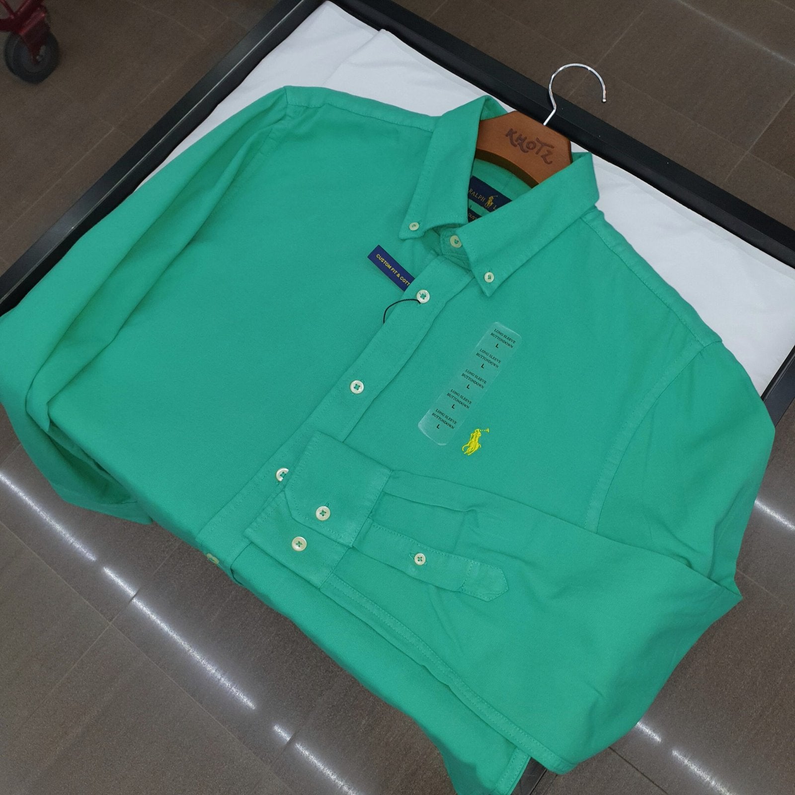 Camisa Ralph Lauren Masculina Oxford Tinturado Verde Esmeralda Pony Limão