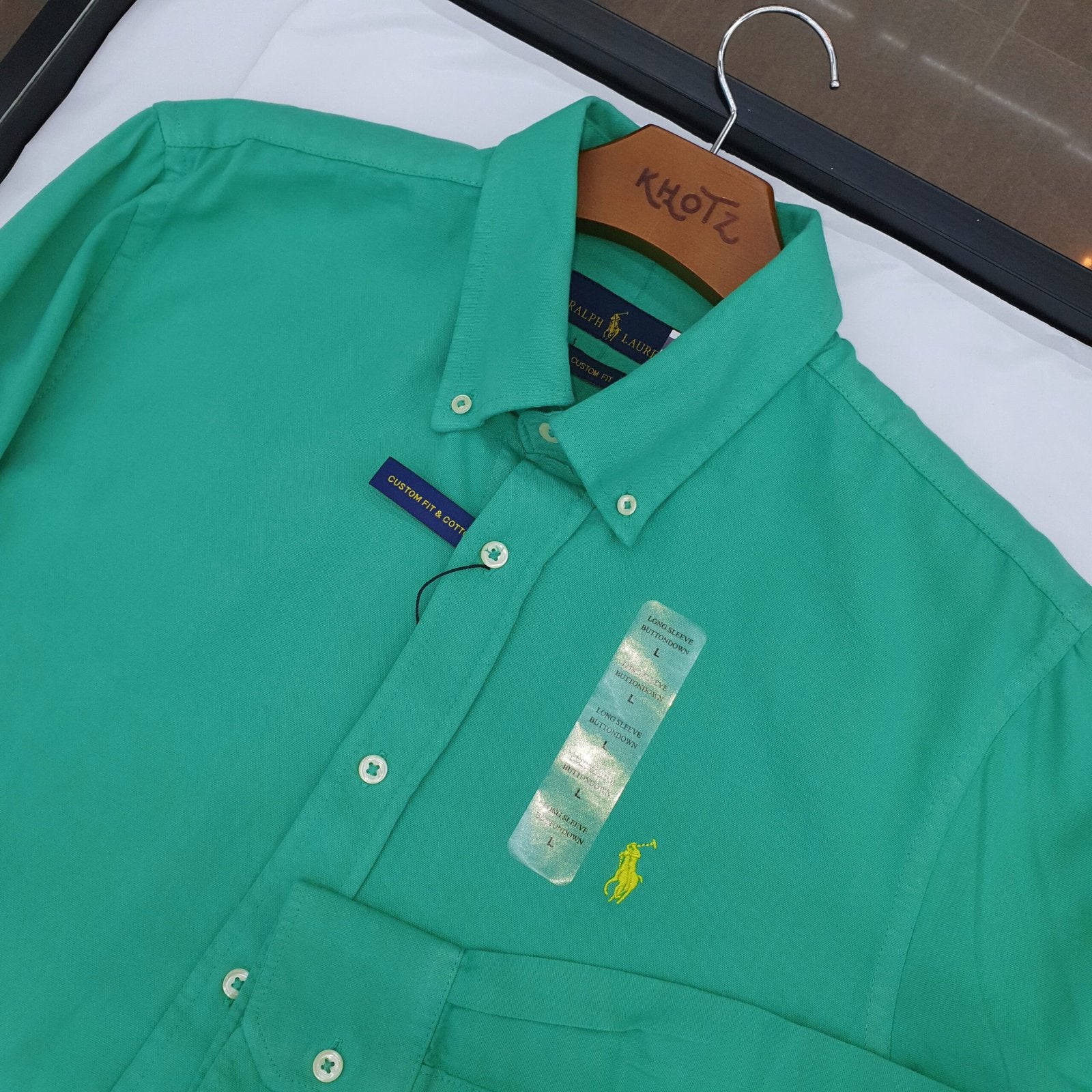 Camisa Ralph Lauren Masculina Oxford Tinturado Verde Esmeralda Pony Limão