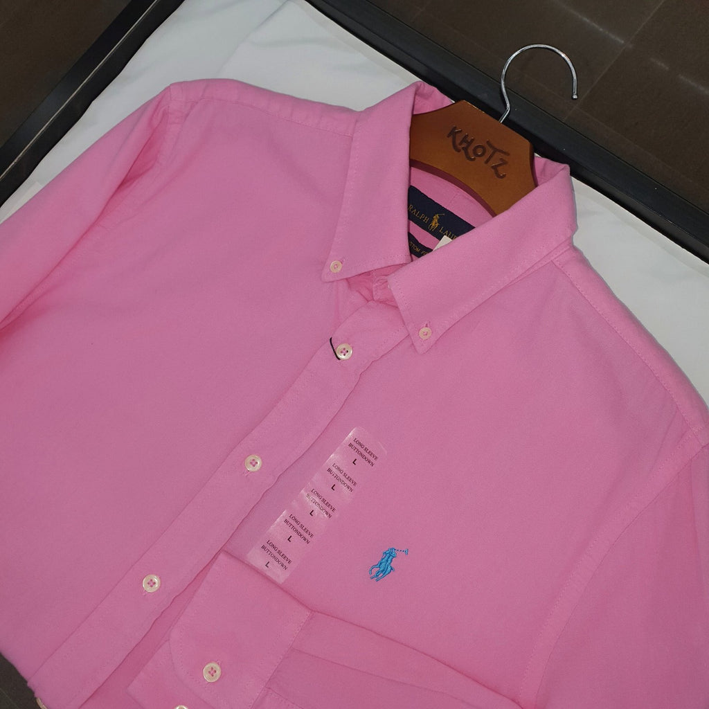 Camisa Ralph Lauren Masculina Oxford Tinturado Rosa Pony Celeste