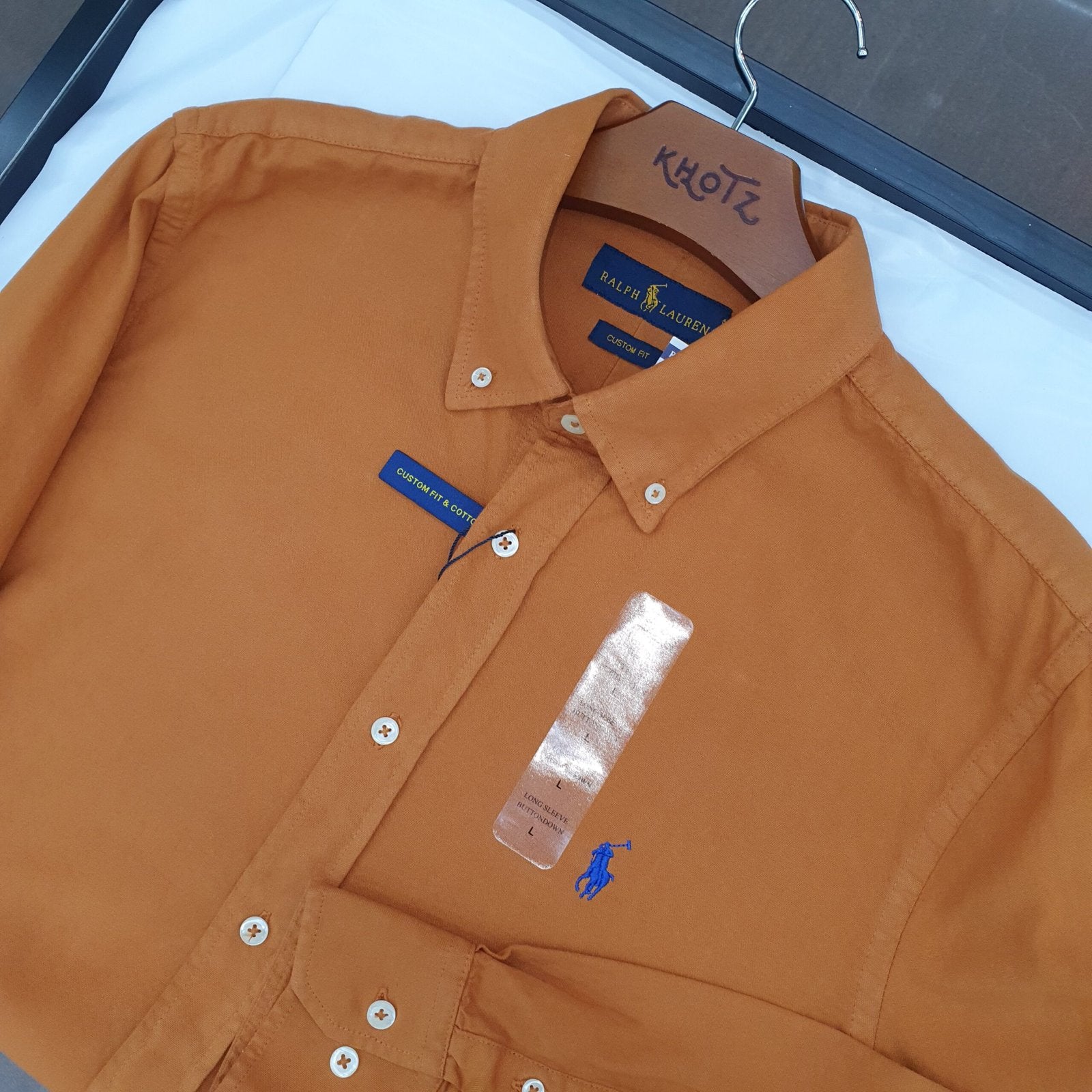 Camisa Ralph Lauren Masculina Oxford Tinturado Caramelo Pony Azul