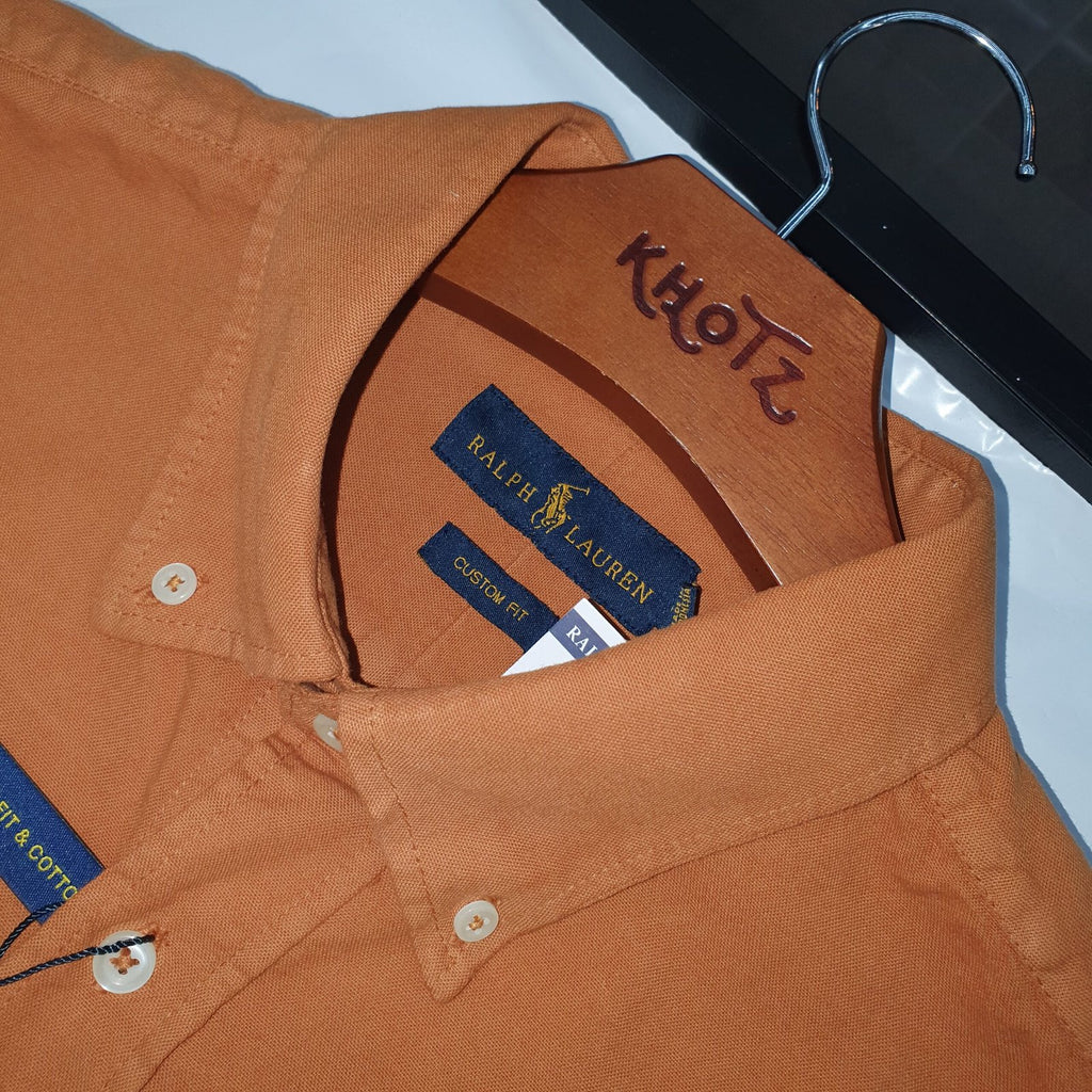 Camisa Ralph Lauren Masculina Oxford Tinturado Caramelo Pony Azul