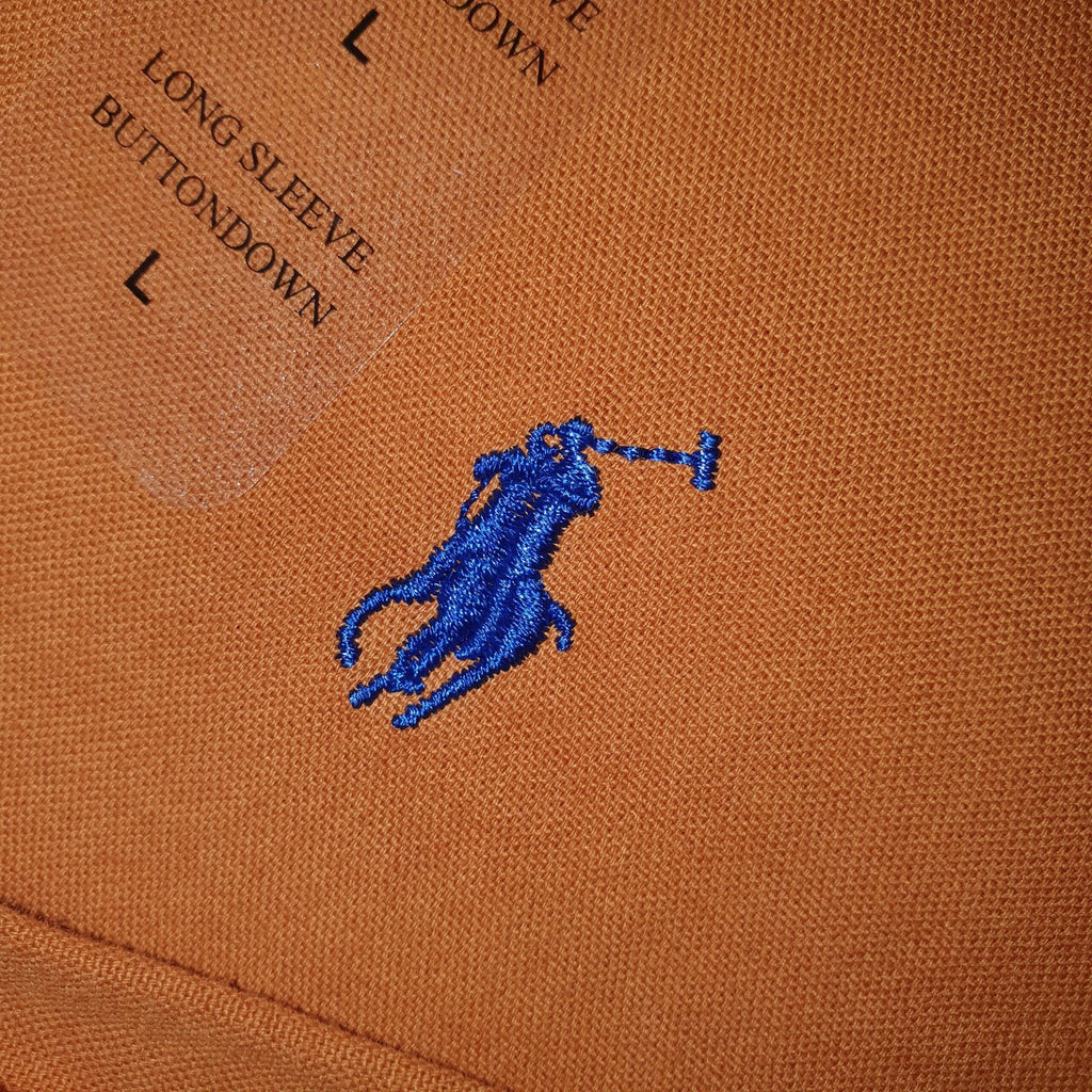 Camisa Ralph Lauren Masculina Oxford Tinturado Caramelo Pony Azul