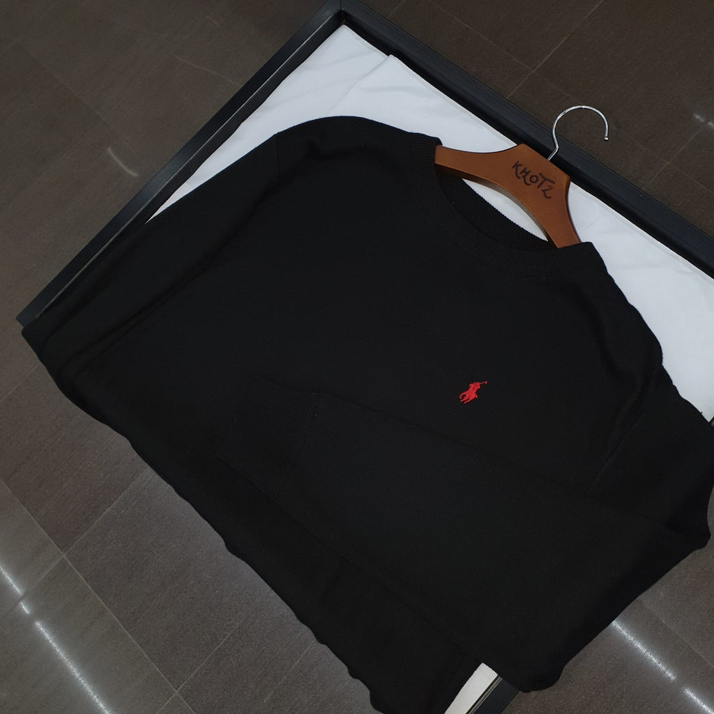 Suéter Ralph Lauren Masculino Preto Puro Algodão Pony Vermelho