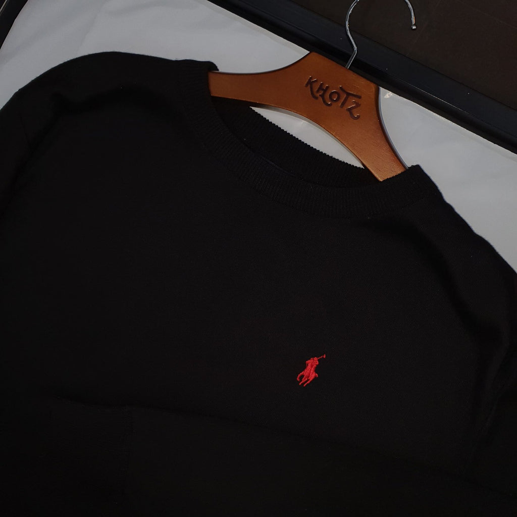 Suéter Ralph Lauren Masculino Preto Puro Algodão Pony Vermelho