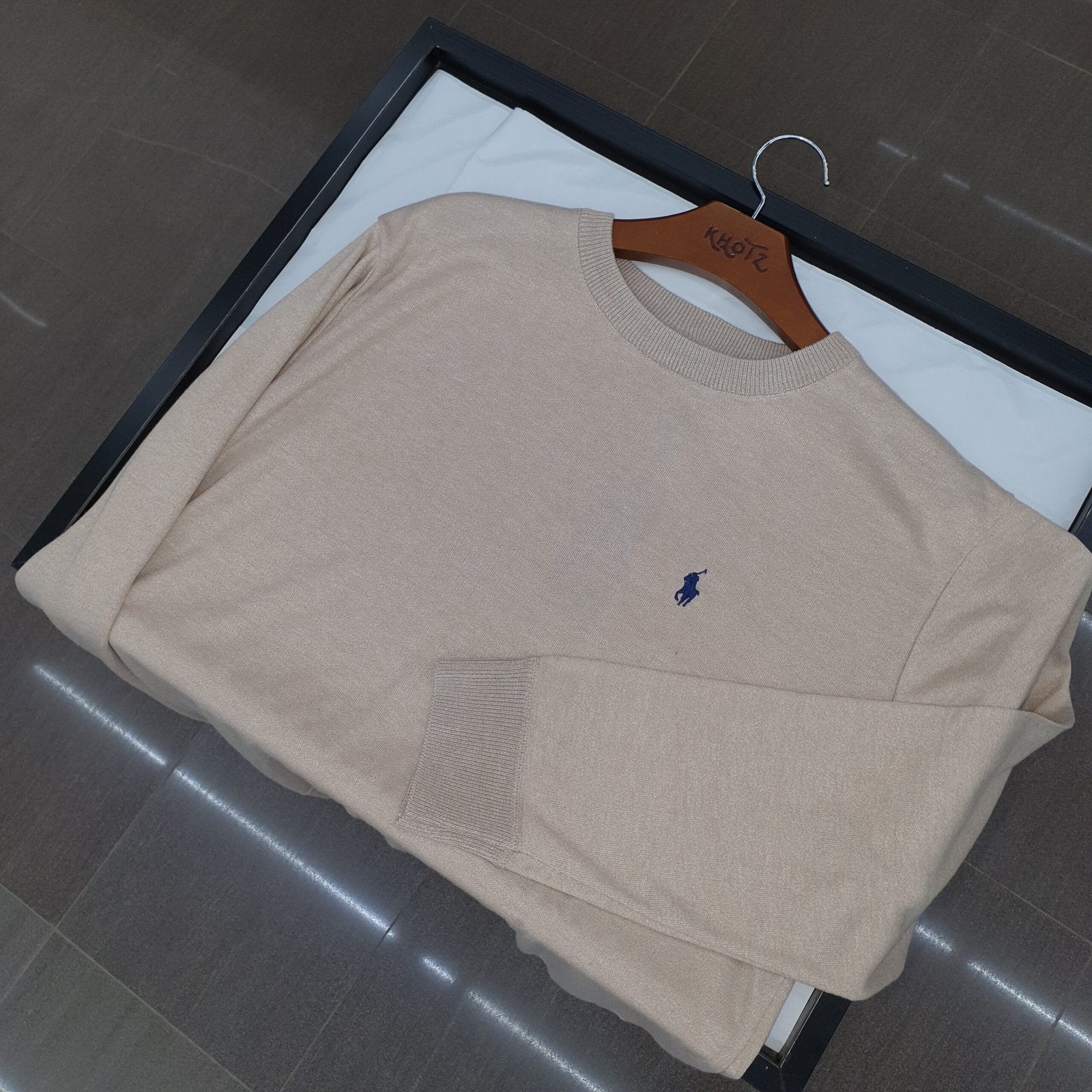 Suéter Ralph Lauren Masculino Areia Puro Algodão Pony Marinho