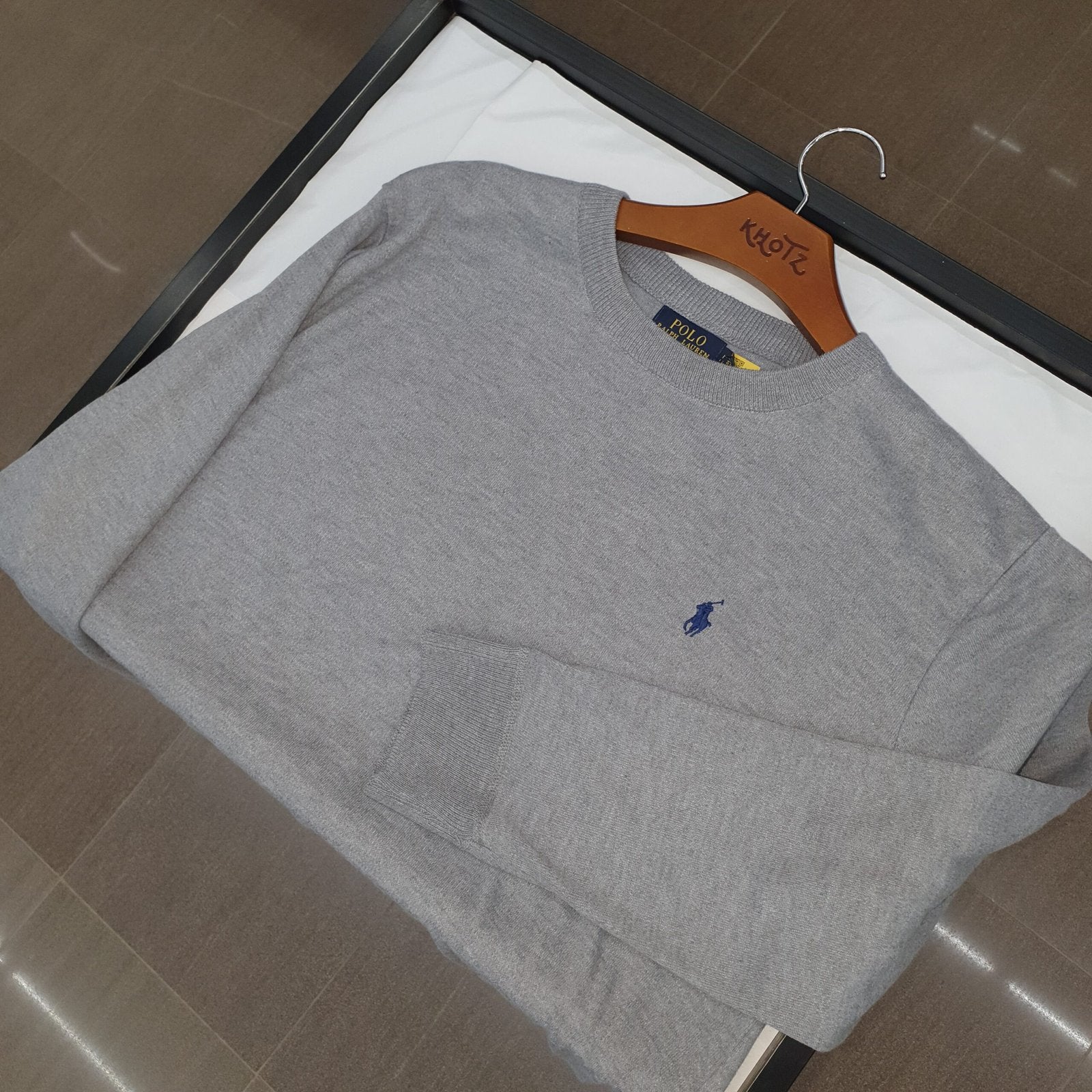 Suéter Ralph Lauren Masculino Cinza Puro Algodão Pony Marinho