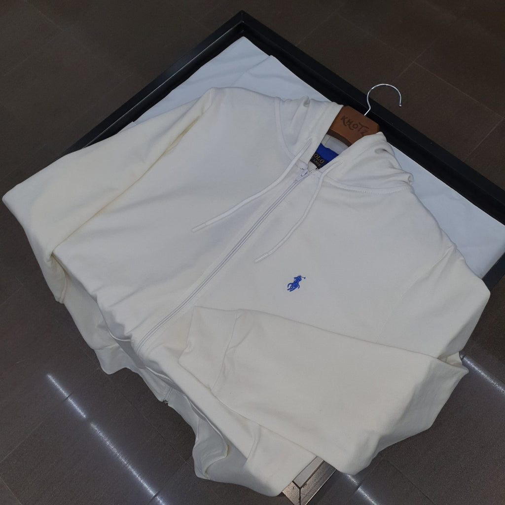 Moletom Zipper Ralph Lauren Masculino Branco Pony Azul