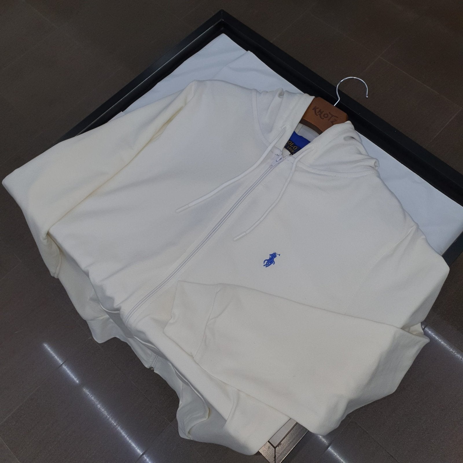 Moletom Zipper Ralph Lauren Masculino Branco Pony Azul