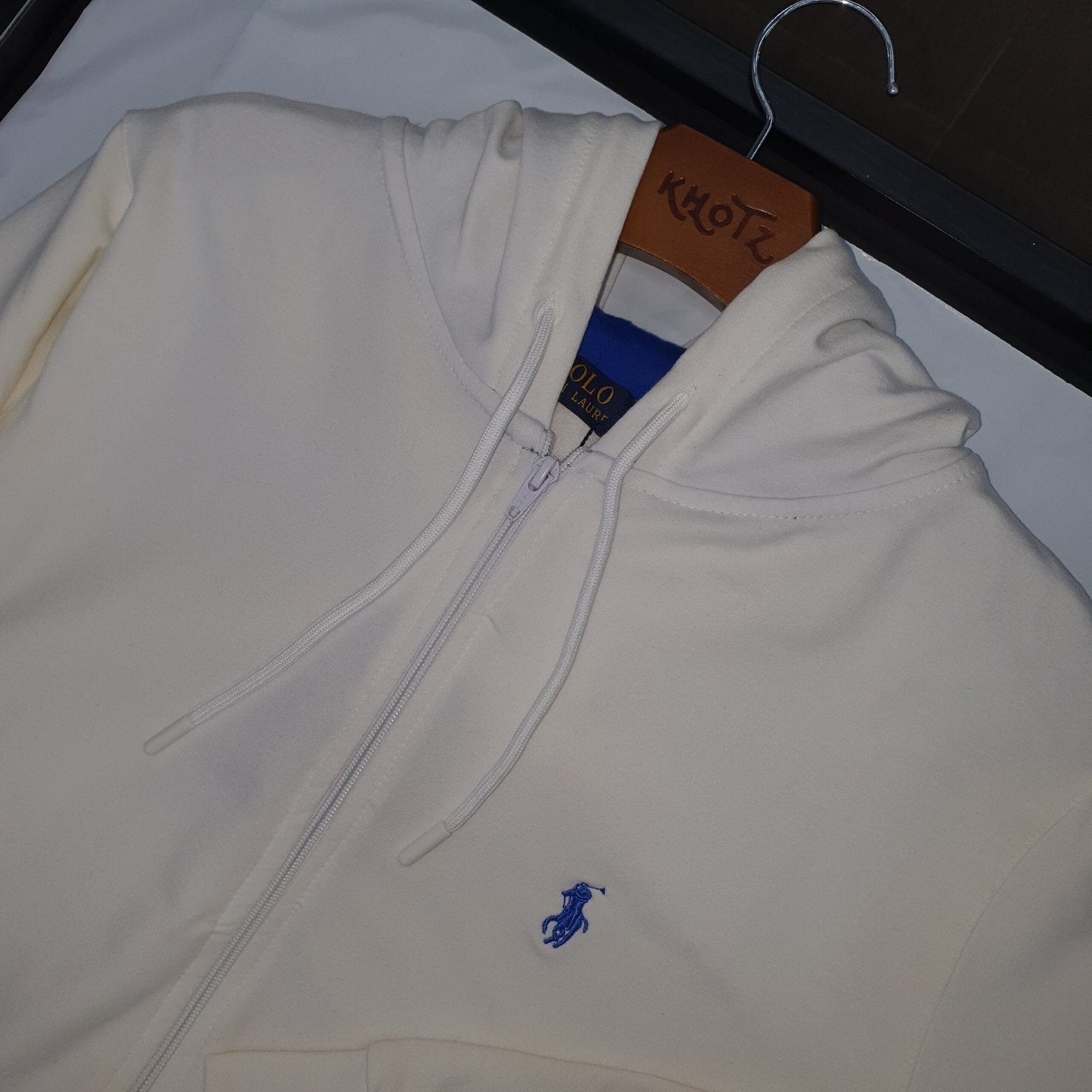 Moletom Zipper Ralph Lauren Masculino Branco Pony Azul