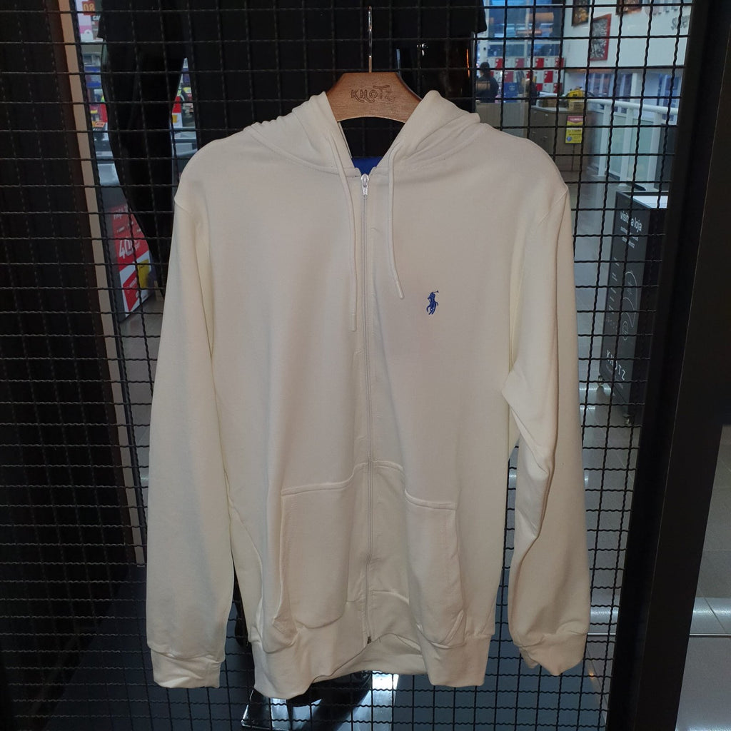 Moletom Zipper Ralph Lauren Masculino Branco Pony Azul