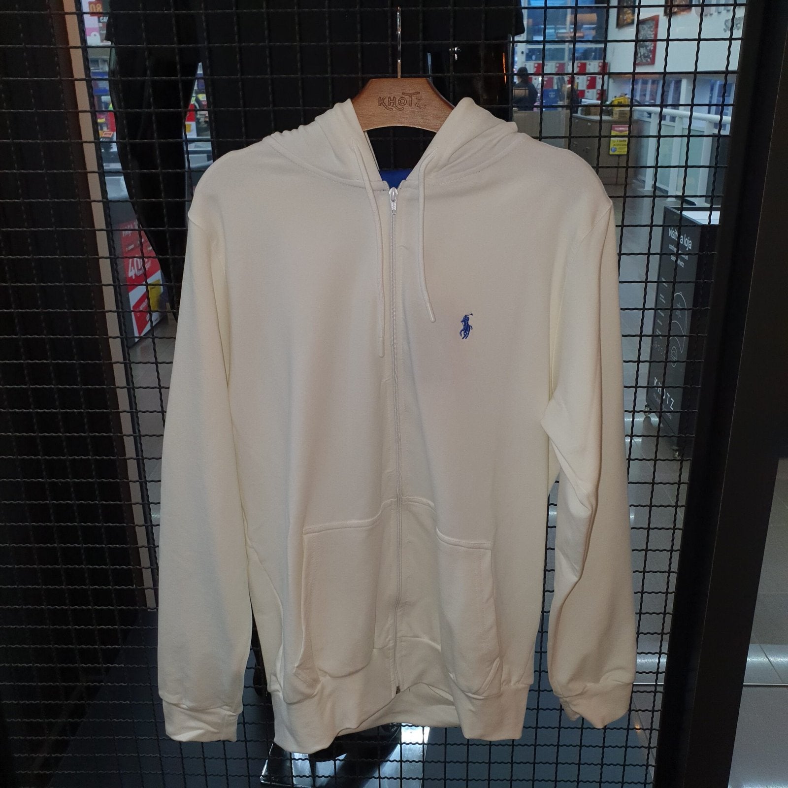 Moletom Zipper Ralph Lauren Masculino Branco Pony Azul