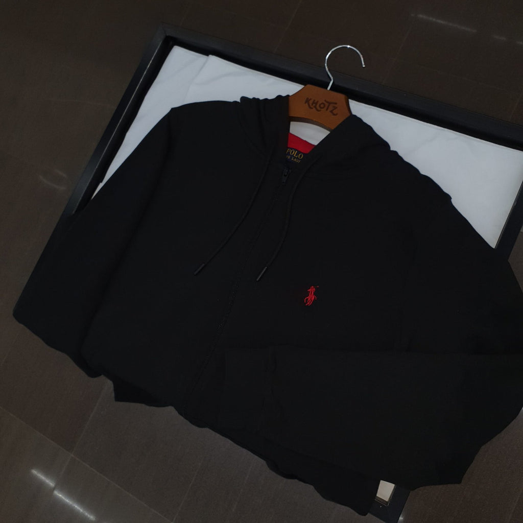Moletom Zipper Ralph Lauren Masculino Preto Pony Vermelho Sport