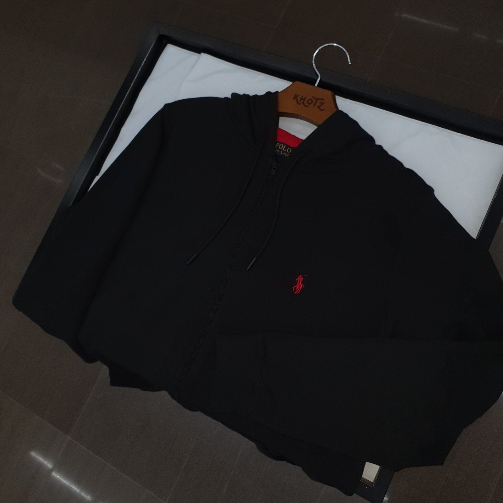 Moletom Zipper Ralph Lauren Masculino Preto Pony Vermelho Sport