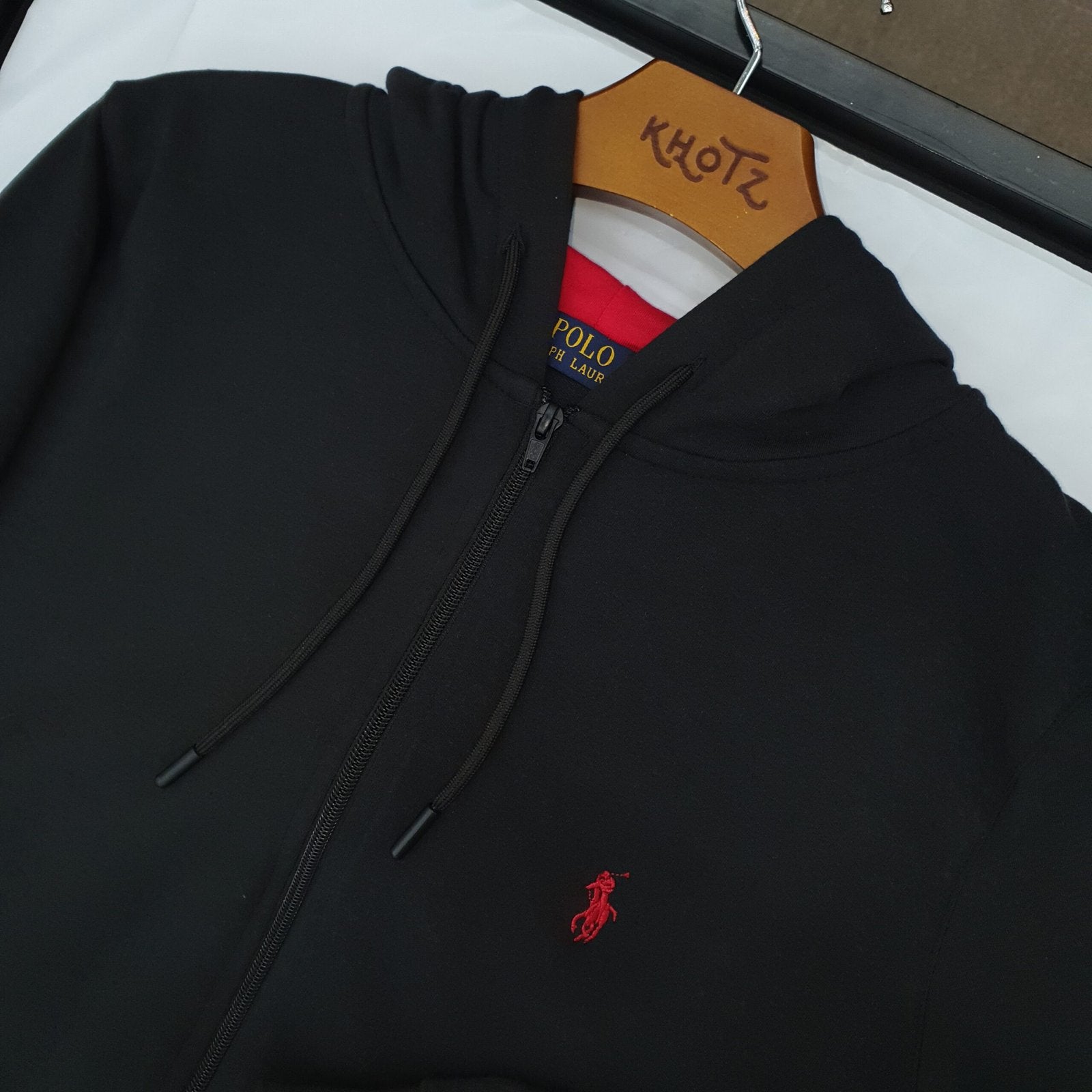 Moletom Zipper Ralph Lauren Masculino Preto Pony Vermelho Sport