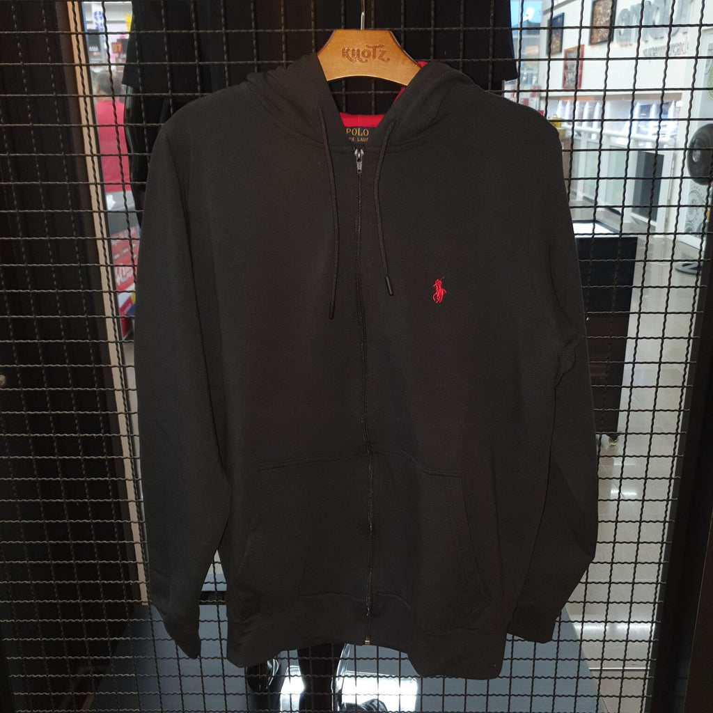 Moletom Zipper Ralph Lauren Masculino Preto Pony Vermelho Sport