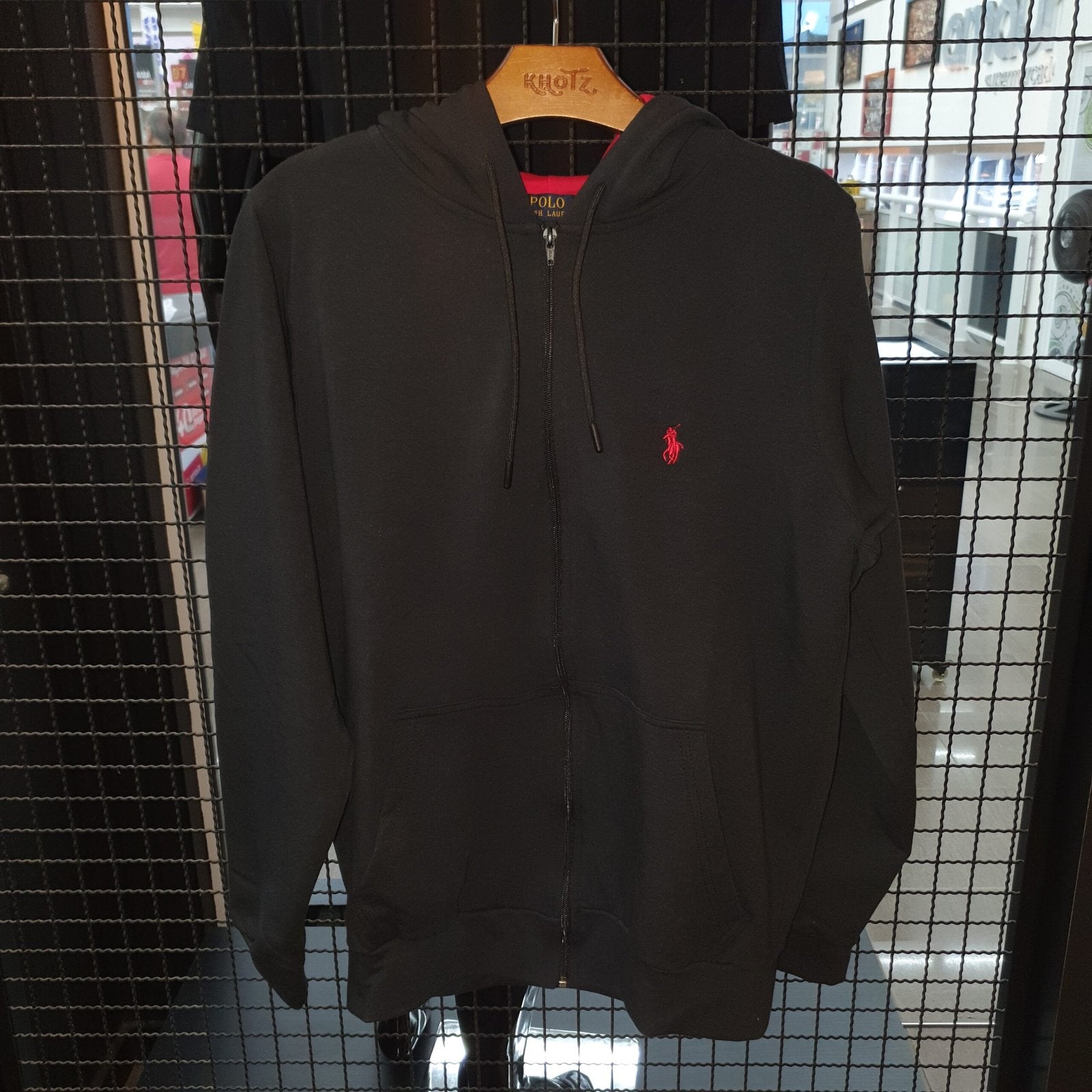 Moletom Zipper Ralph Lauren Masculino Preto Pony Vermelho Sport