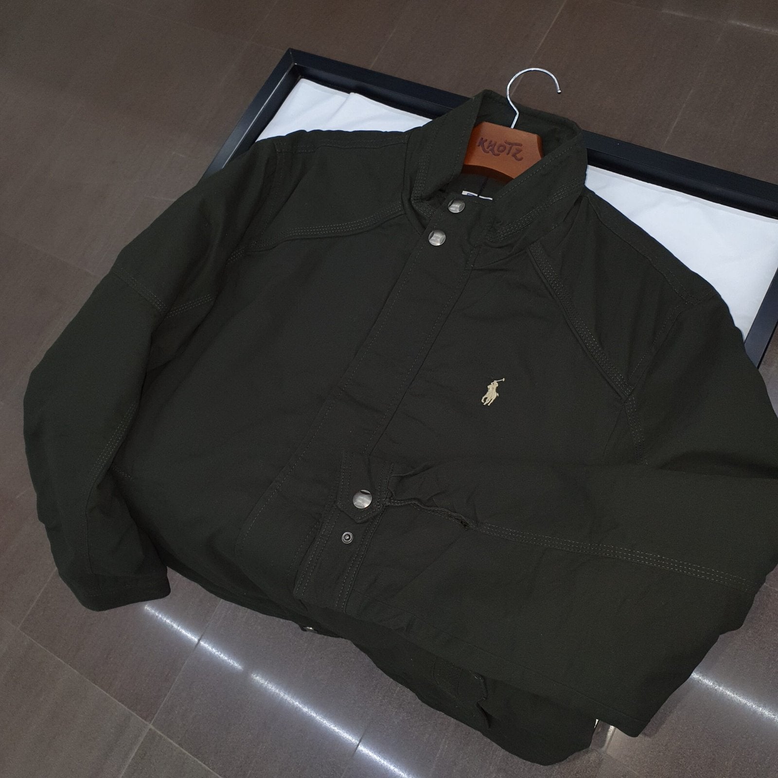 Jaqueta Sarja Ralph Lauren Masculina Inverno Rigoroso Verde Exército com Pony Cinzento