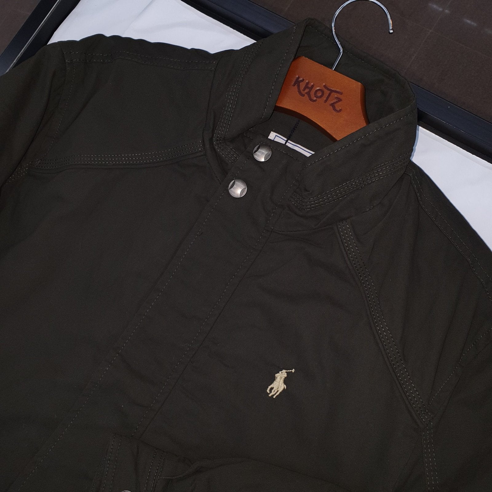Jaqueta Sarja Ralph Lauren Masculina Inverno Rigoroso Verde Exército com Pony Cinzento