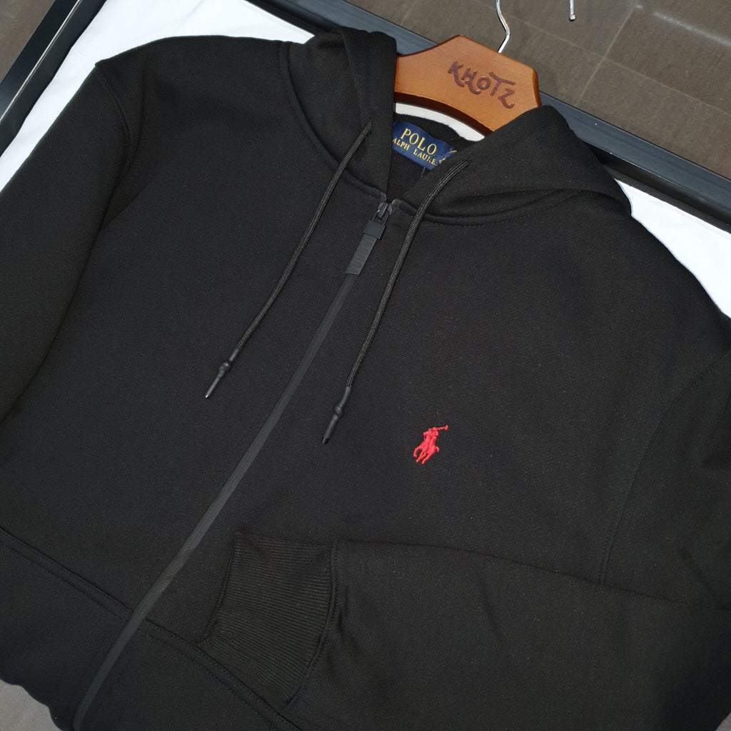 Moletom Zipper Ralph Lauren Masculino Preto Pony Vermelho Clássico