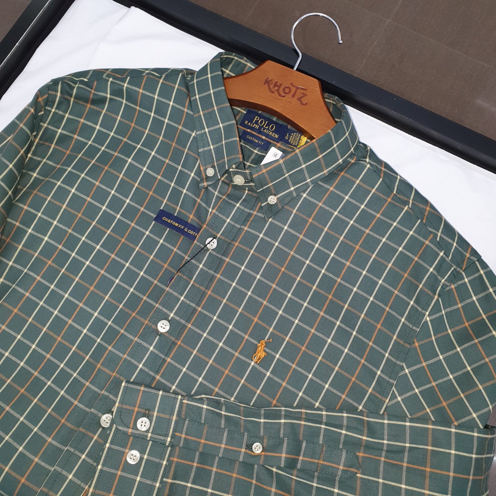 Camisa Ralph Lauren Masculina Oxford Xadrez Invernal Verde Pony Abóbora