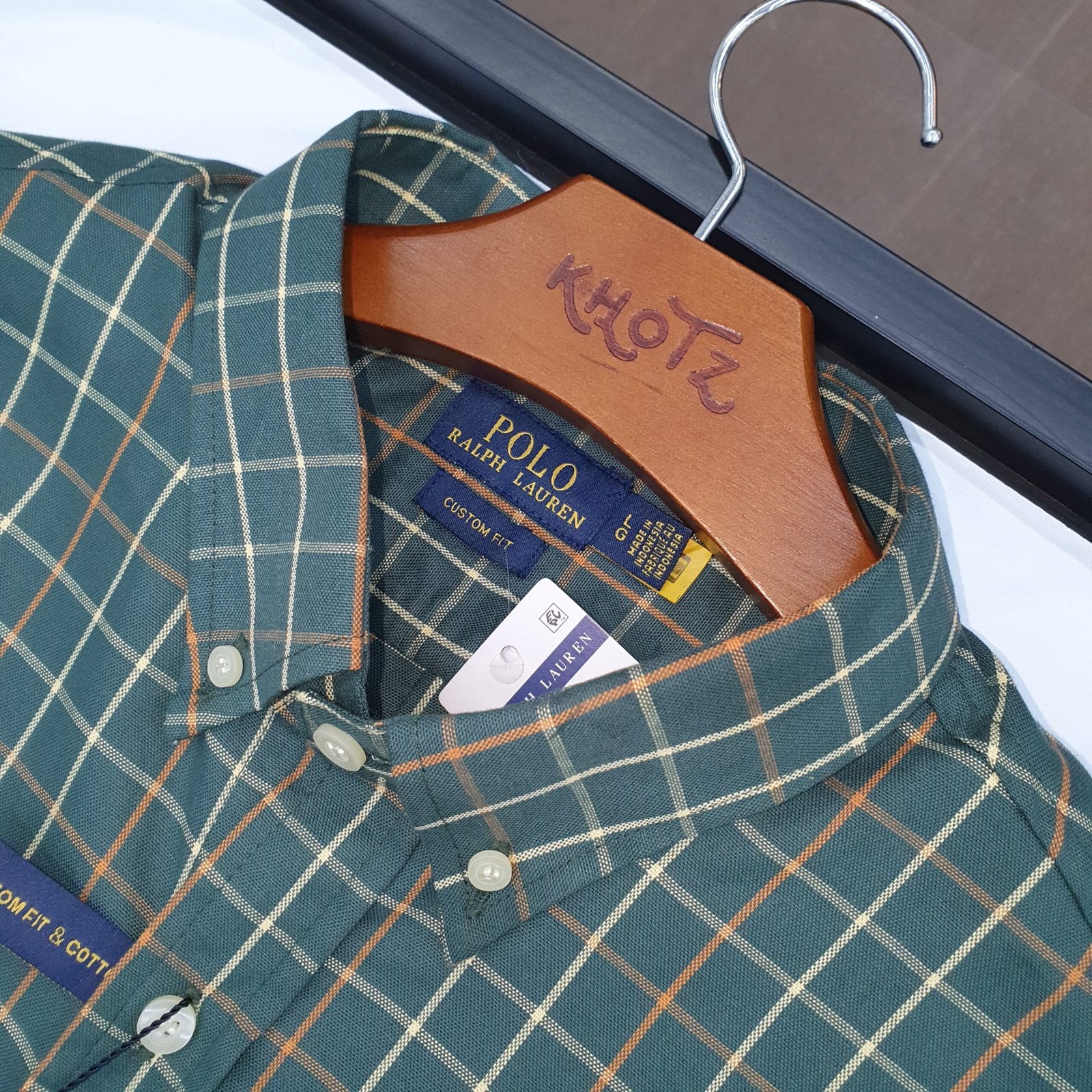 Camisa Ralph Lauren Masculina Oxford Xadrez Invernal Verde Pony Abóbora