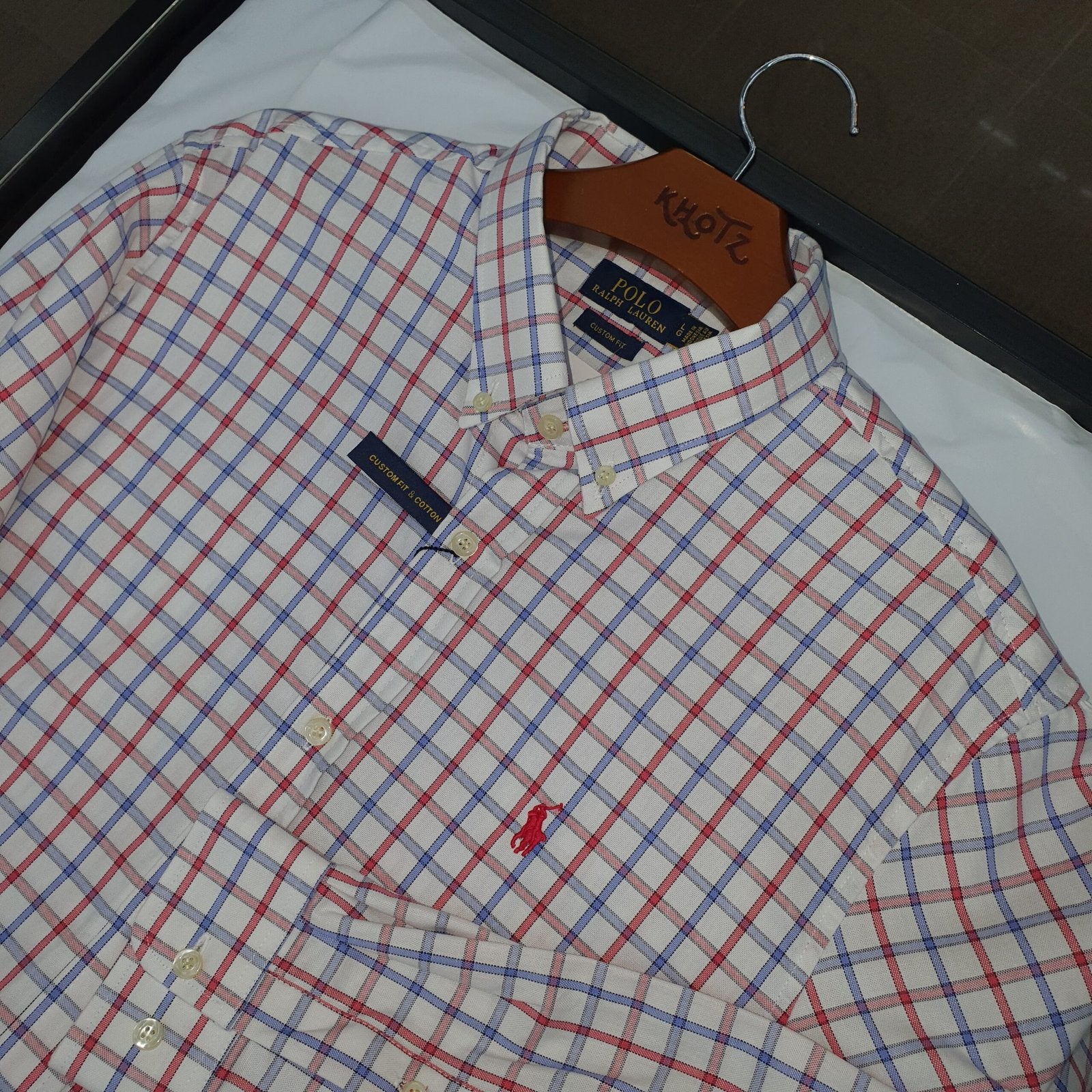 Camisa Ralph Lauren Masculina Oxford Xadrez Invernal Branca Pony Vermelho