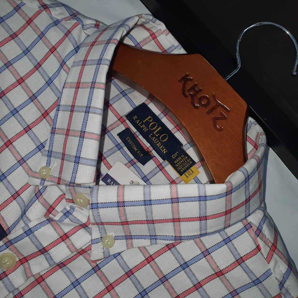 Camisa Ralph Lauren Masculina Oxford Xadrez Invernal Branca Pony Vermelho