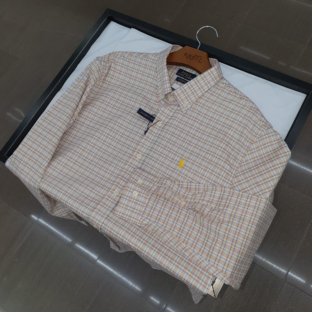 Camisa Ralph Lauren Masculina Oxford Xadrez Invernal Creme Pony Amarelo