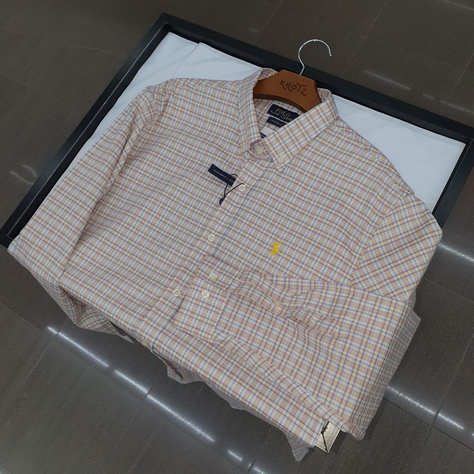 Camisa Ralph Lauren Masculina Oxford Xadrez Invernal Creme Pony Amarelo