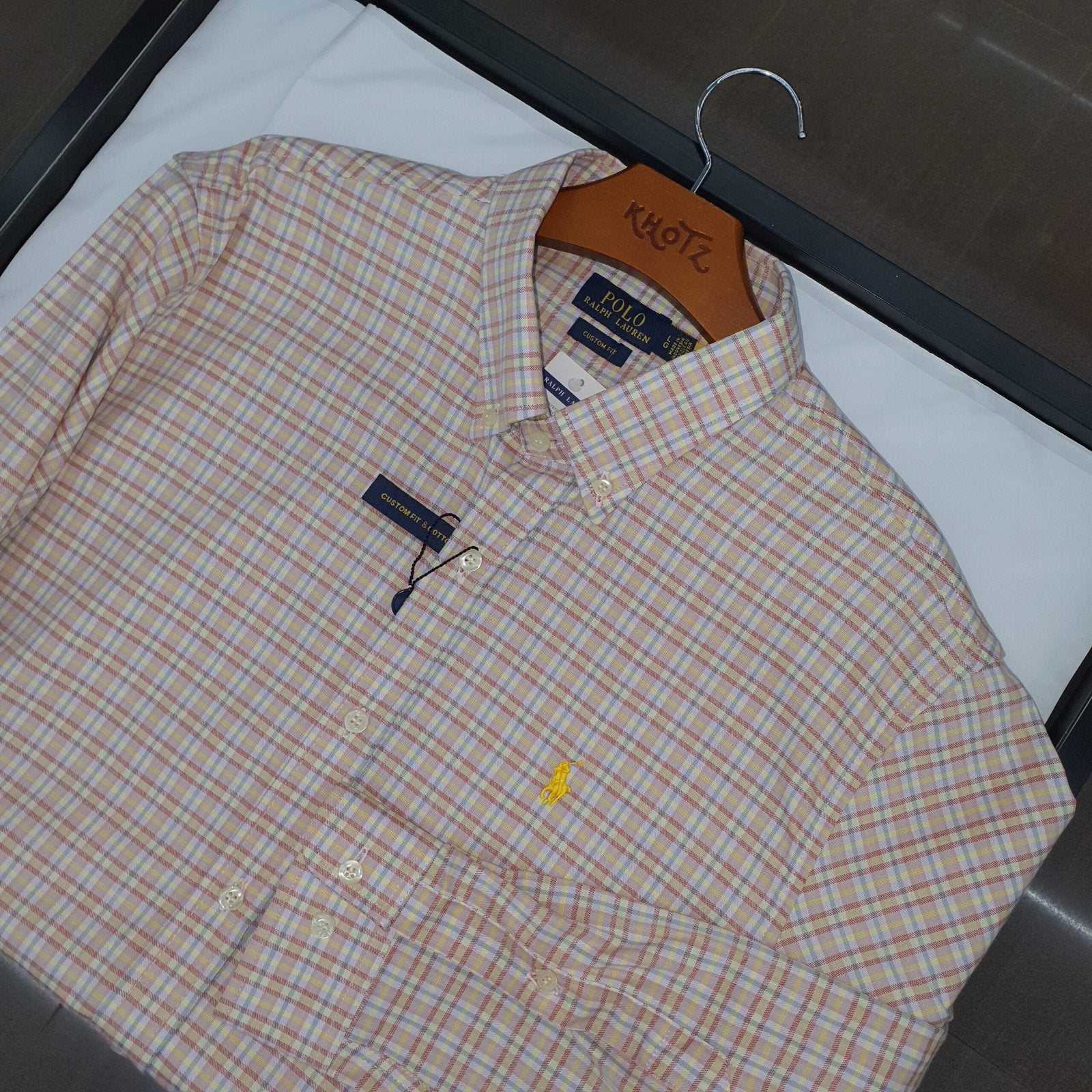 Camisa Ralph Lauren Masculina Oxford Xadrez Invernal Creme Pony Amarelo