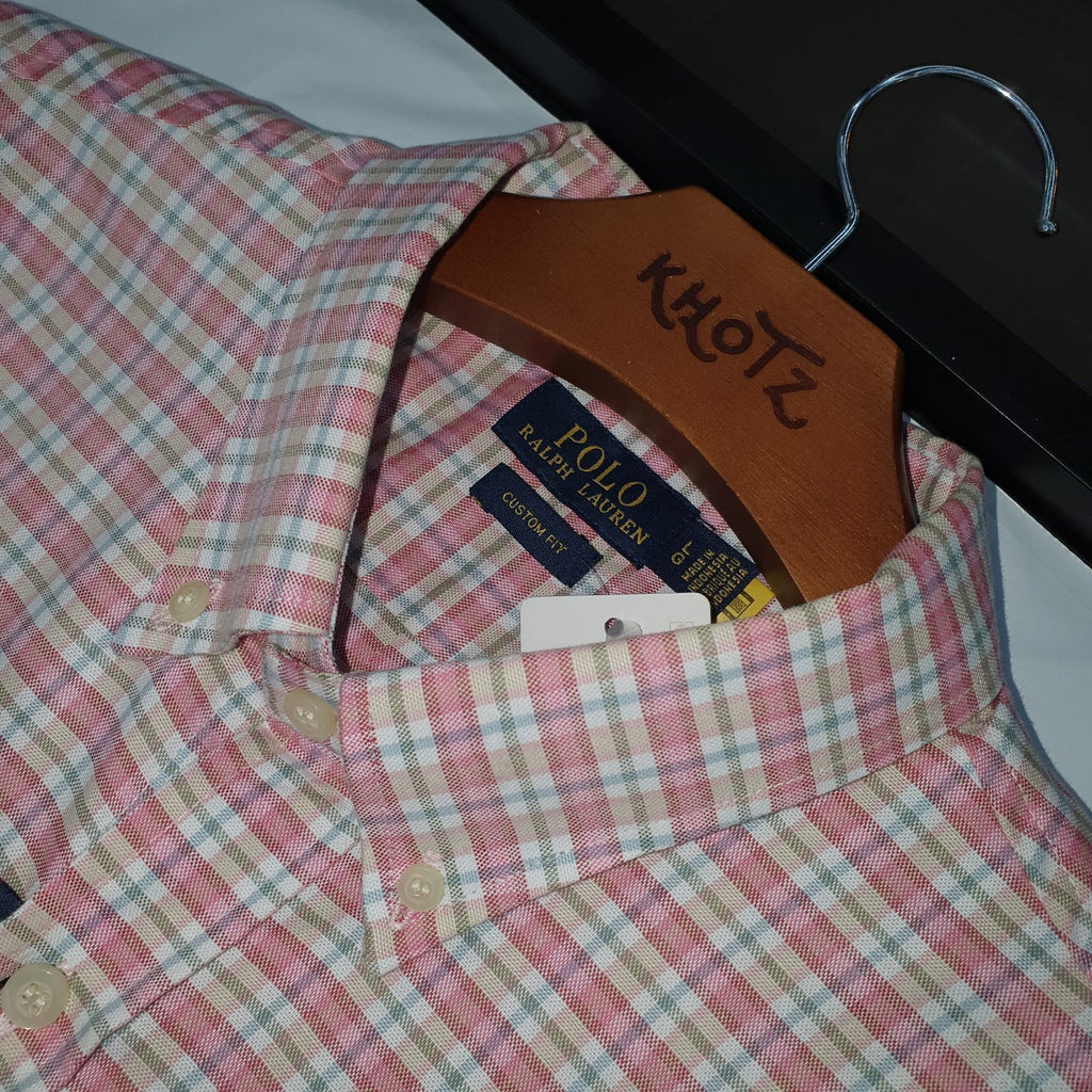 Camisa Ralph Lauren Masculina Oxford Xadrez Invernal Rosa Pony Goiaba